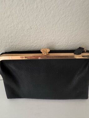 LC Lauren Conrad Black Leather Fold Clutch with Gold Frame